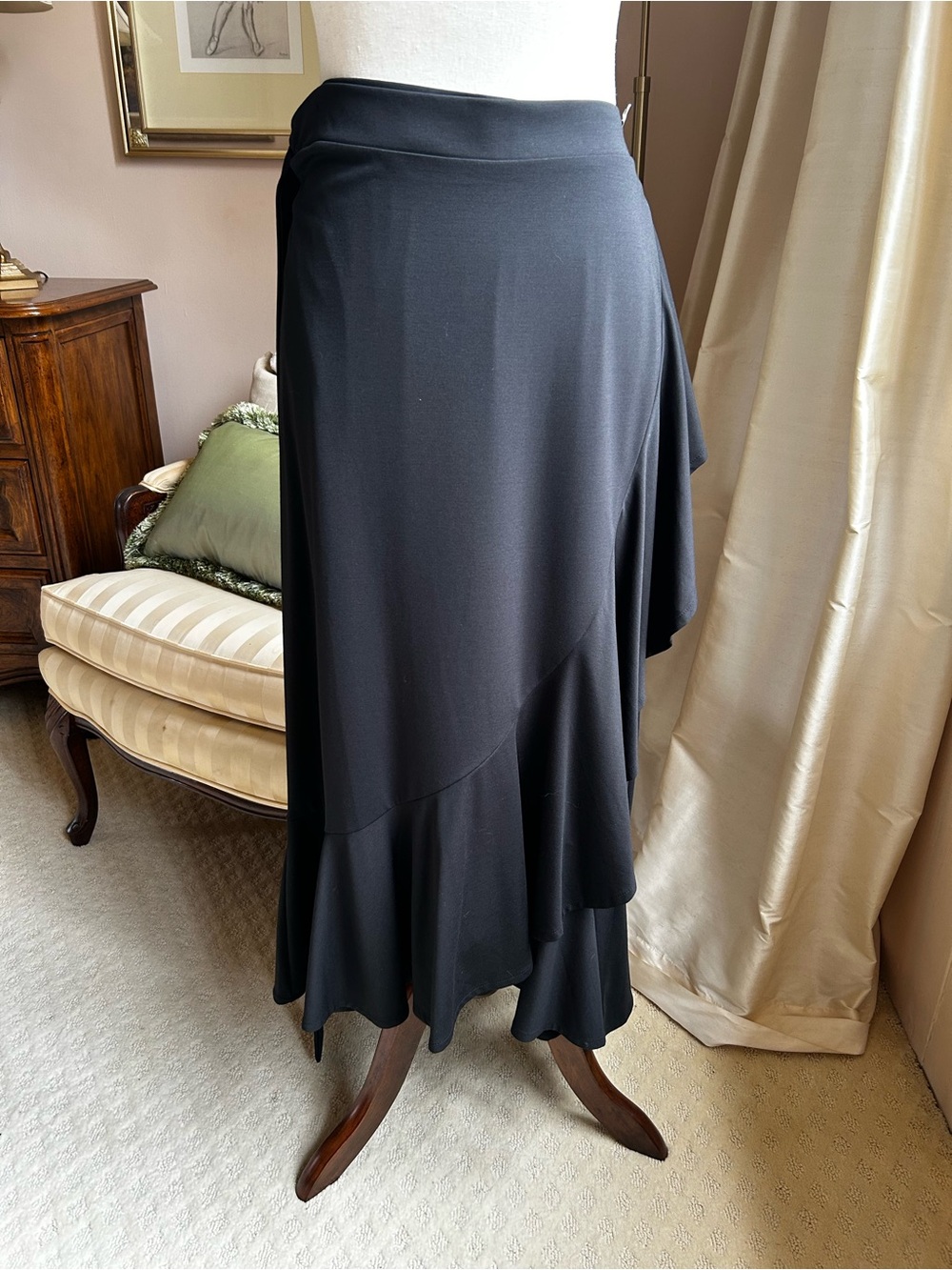 NWT Banana Republic Matte Jersey Ruffled Wrap Skirt Black L